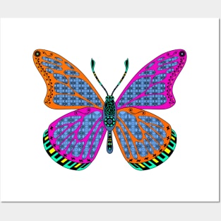 kawaii eco butterfly ecopop in totonac mandala mexican pattern art Posters and Art
